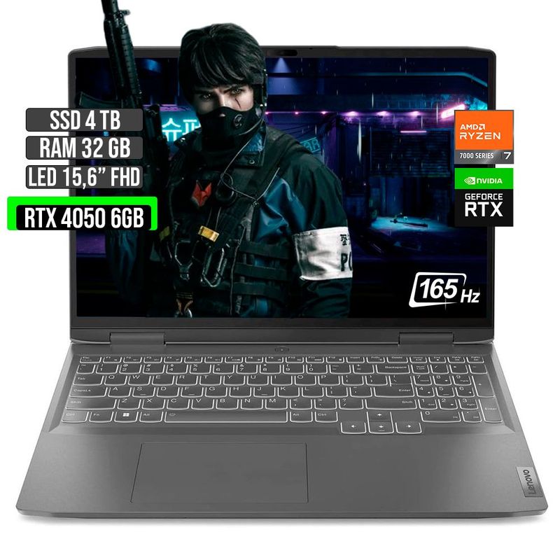 LENOVO - LENOVO LOQ AMD RYZEN 7-7840HS RTX 4050 6GB SSD 4TB RAM 32GB LED 15,6" FHD 165Hz