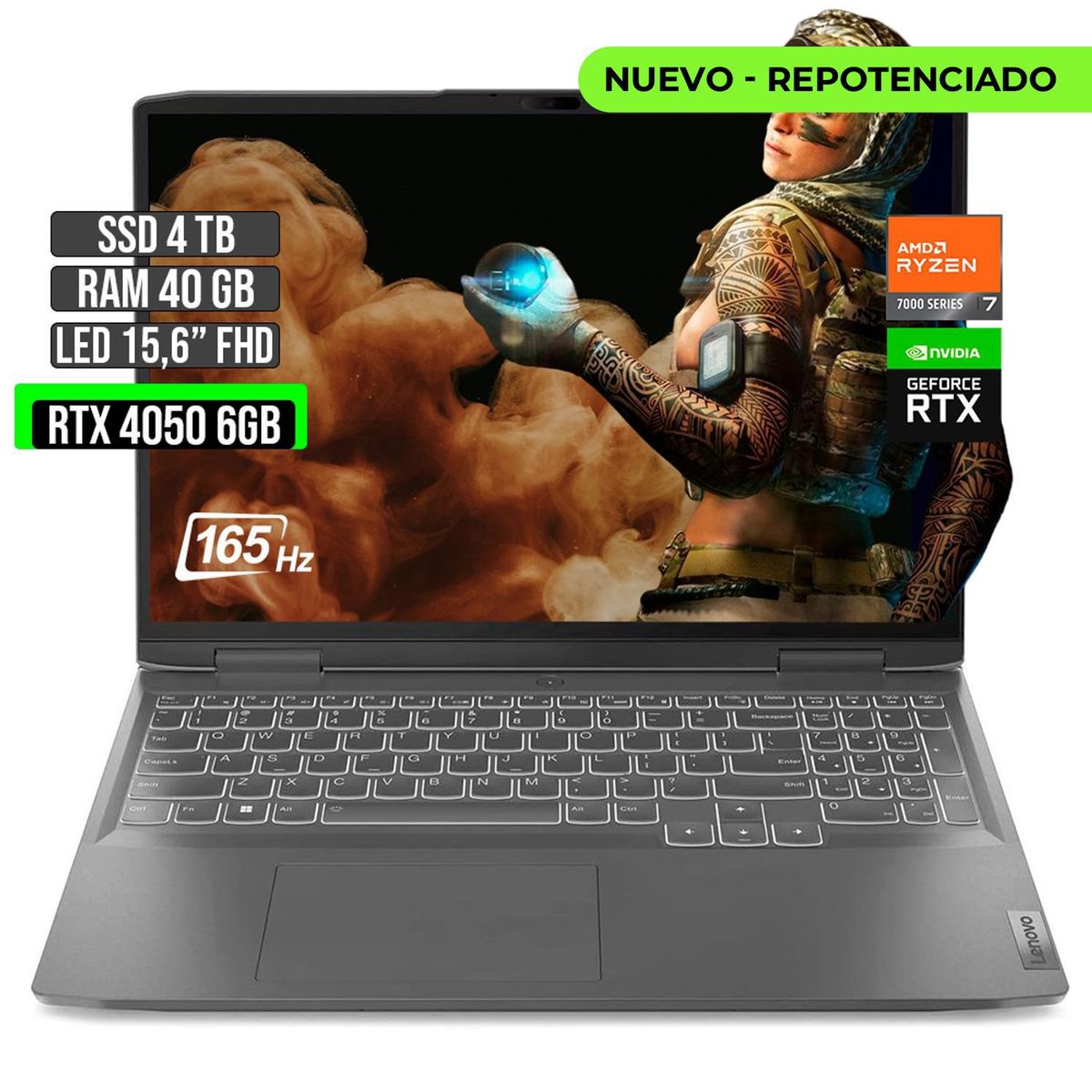 LENOVO - LENOVO LOQ AMD RYZEN 7-7840HS RTX 4050 6GB SSD 4TB RAM 40GB LED 15,6" FHD 165Hz