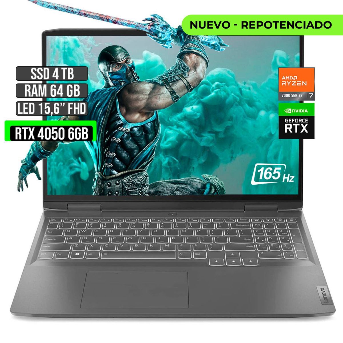 LENOVO - LENOVO LOQ AMD RYZEN 7-7840HS RTX 4050 6GB SSD 4TB RAM 64GB LED 15,6" FHD 165Hz