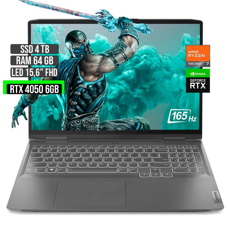 LENOVO - LENOVO LOQ AMD RYZEN 7-7840HS RTX 4050 6GB SSD 4TB RAM 64GB LED 15,6" FHD 165Hz