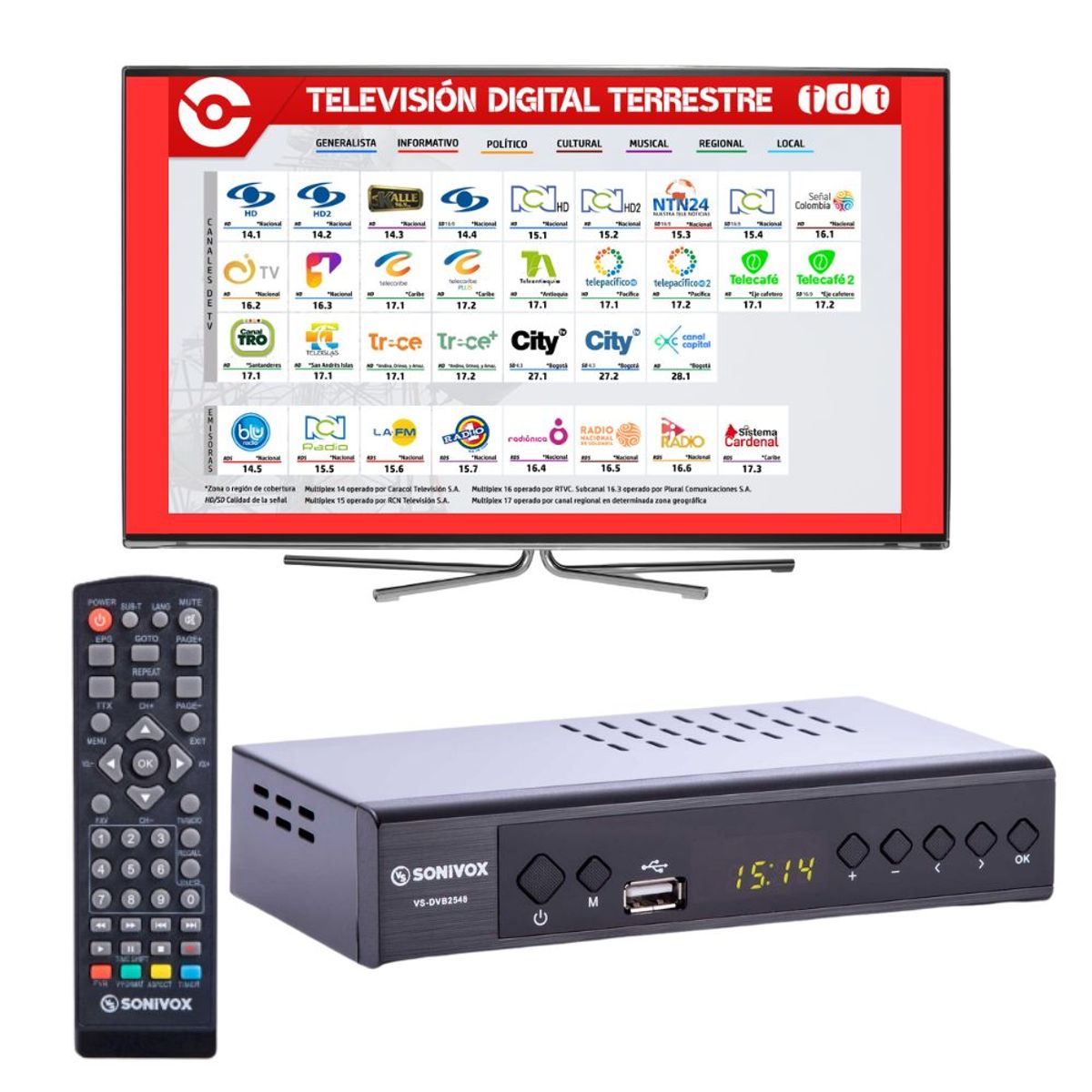 GENERICO - Decodificador Tdt Sonivox Tv Digital Terrestre Hdmi Y Rca