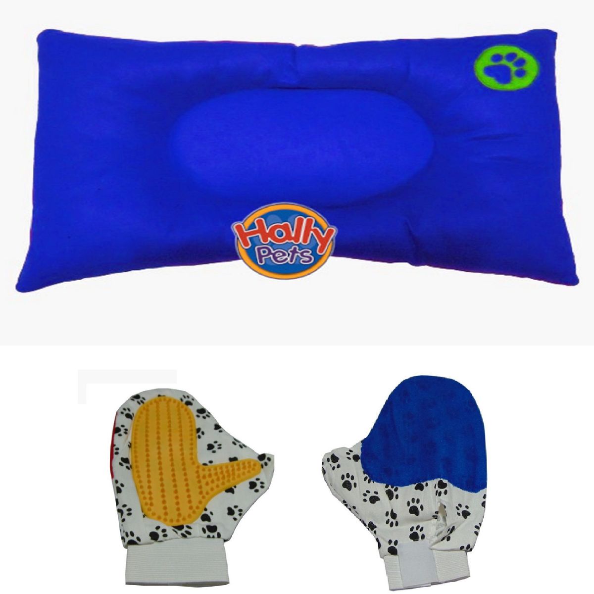 HALLY PET - Colchón Gigante Huella Bordada mas Guante Azul Claro