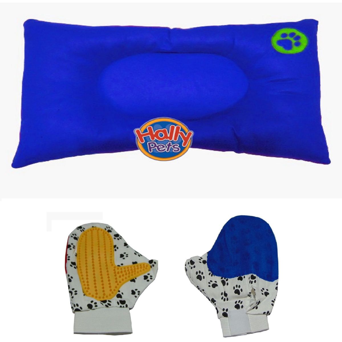 HALLY PET - Colchón Gigante Huella Bordada mas Guante Azul Claro