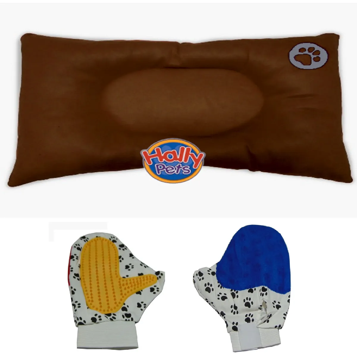 HALLY PET - Colchón Gigante Huella Bordada mas Guante Marron