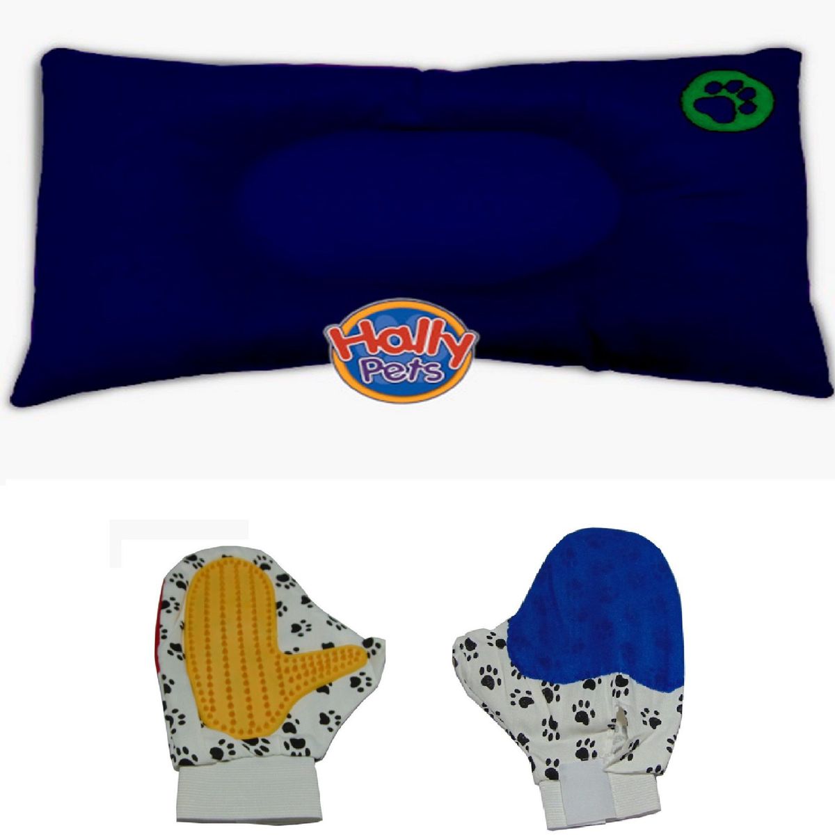 HALLY PET - Colchón Gigante Huella Bordada mas Guante Azul Oscuro