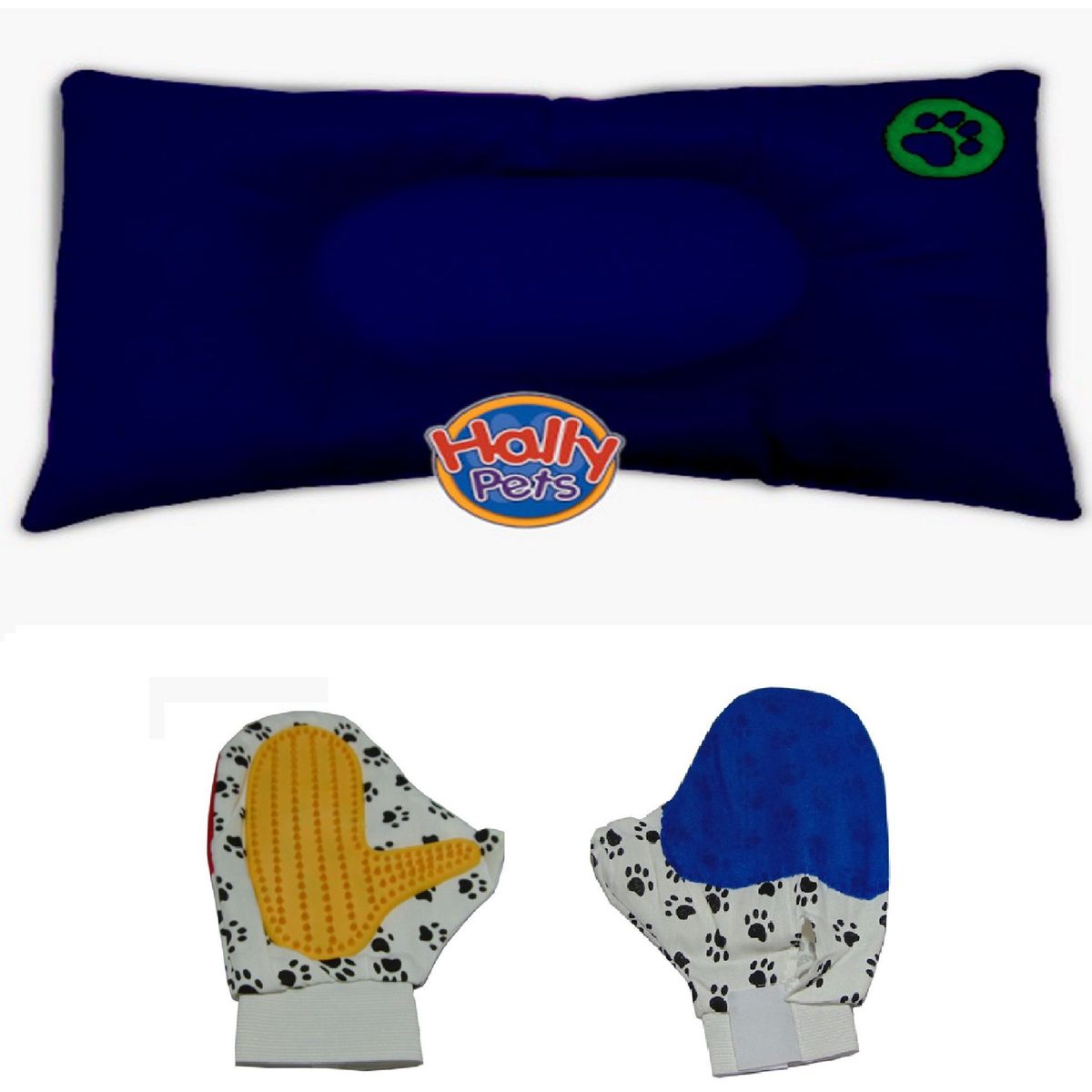 HALLY PET - Colchón Gigante Huella Bordada mas Guante Azul Oscuro