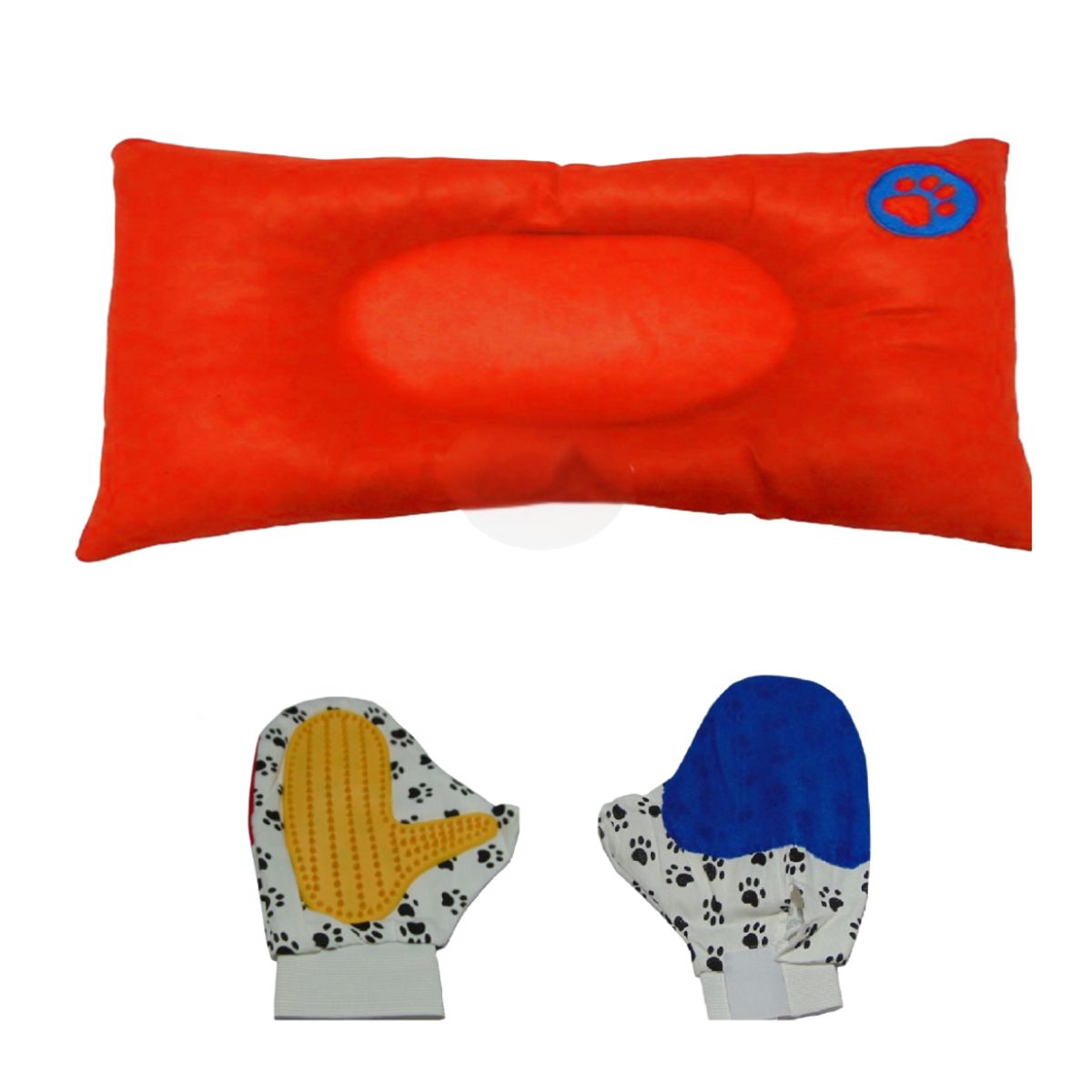 HALLY PET - Colchón Gigante Huella Bordada mas Guante Naranja