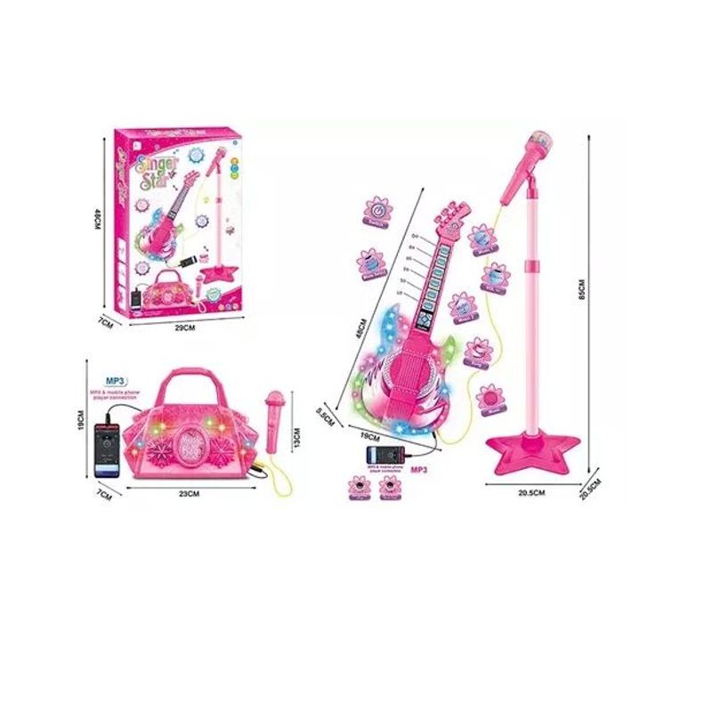 KIDSHOP - Juguete Guitarra Eléctrica Con Micrófono Mp3 Bolso 8027 Rosa