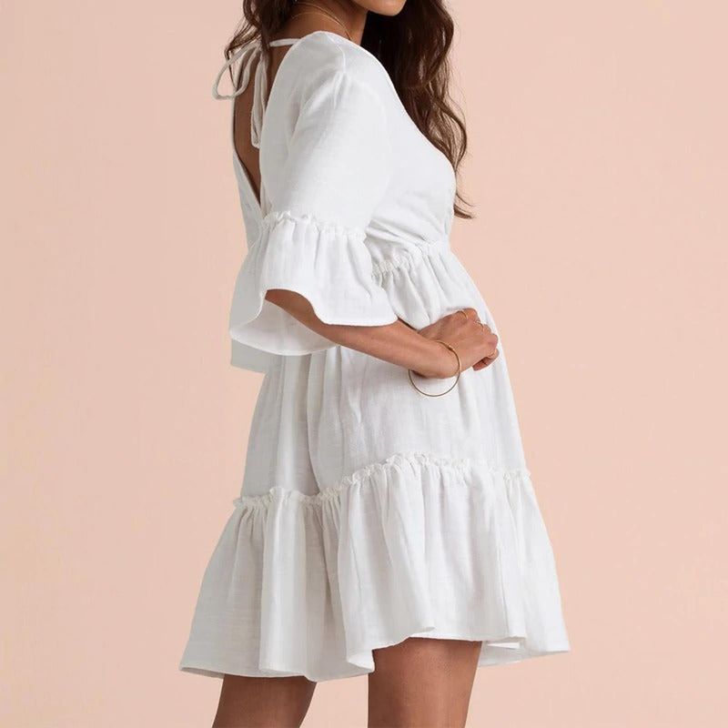 MANTARRAYA BEACHWEAR - Salida De Baño Vestido Blanco Corto Playa y Verano - Blanco
