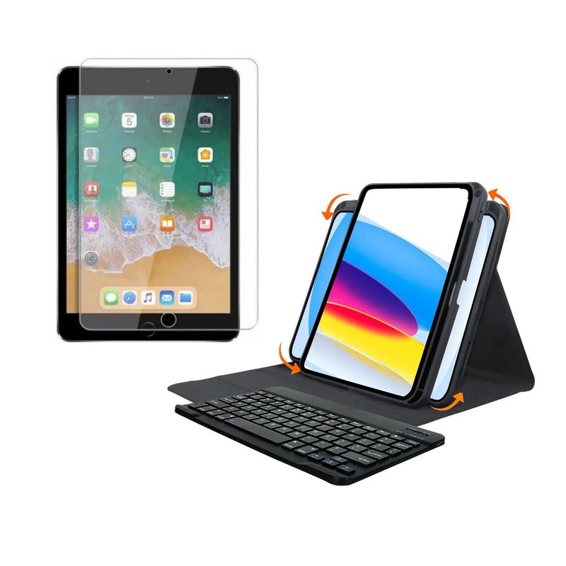 GENERICO - Estuche 360 Smart Case Con Teclado Para iPad 8va Gen 10.2 + Vidrio