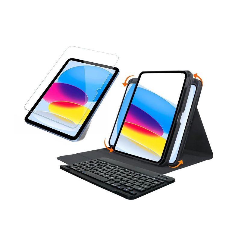 GENERICO - Forro 360 Smart Case Con Teclado Para iPad 10ma Gen 10.9 + Vidrio
