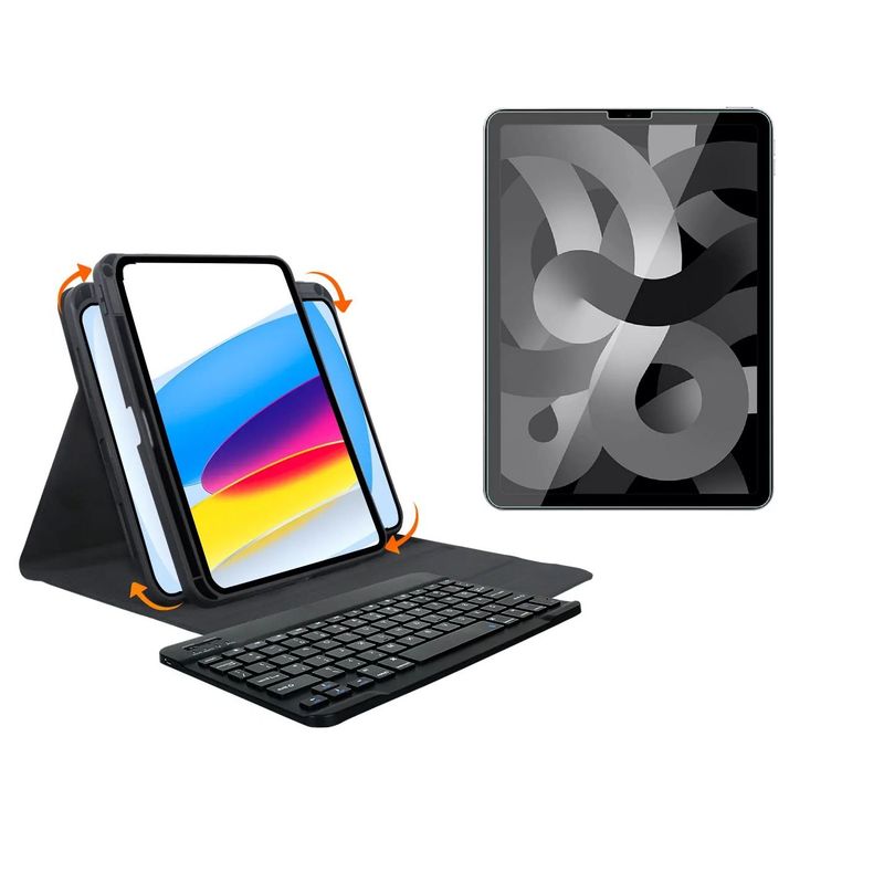 GENERICO - Estuche Teclado Smart Case Giratorio 360 iPad Air 5 10.9 + Vidrio