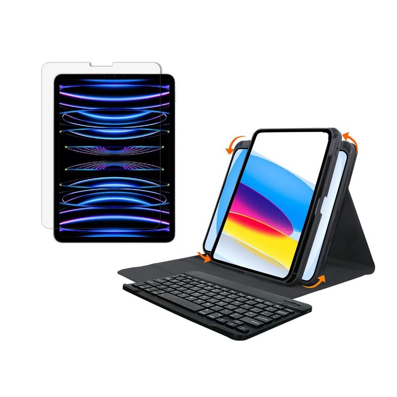 GENERICO - Estuche Teclado Smart Case 360 iPad Pro 11 2018 A 2022 + Vidrio
