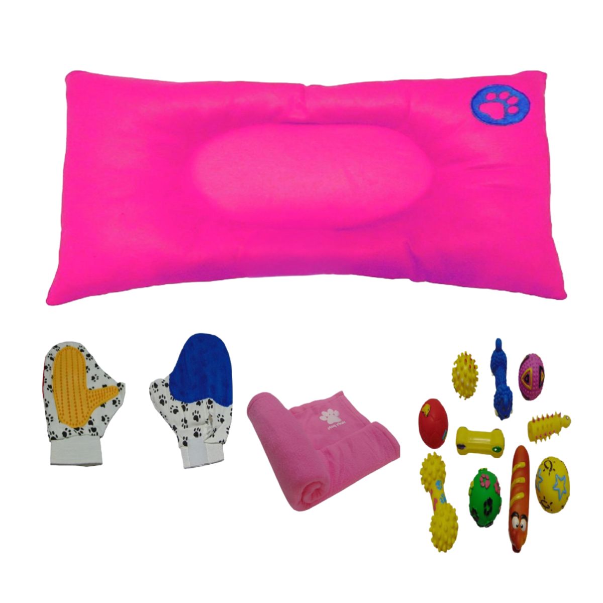 HALLY PET - Colchón Gigante Huella Bordada mas Guante Juguete grande y Cobija Gr Rosado