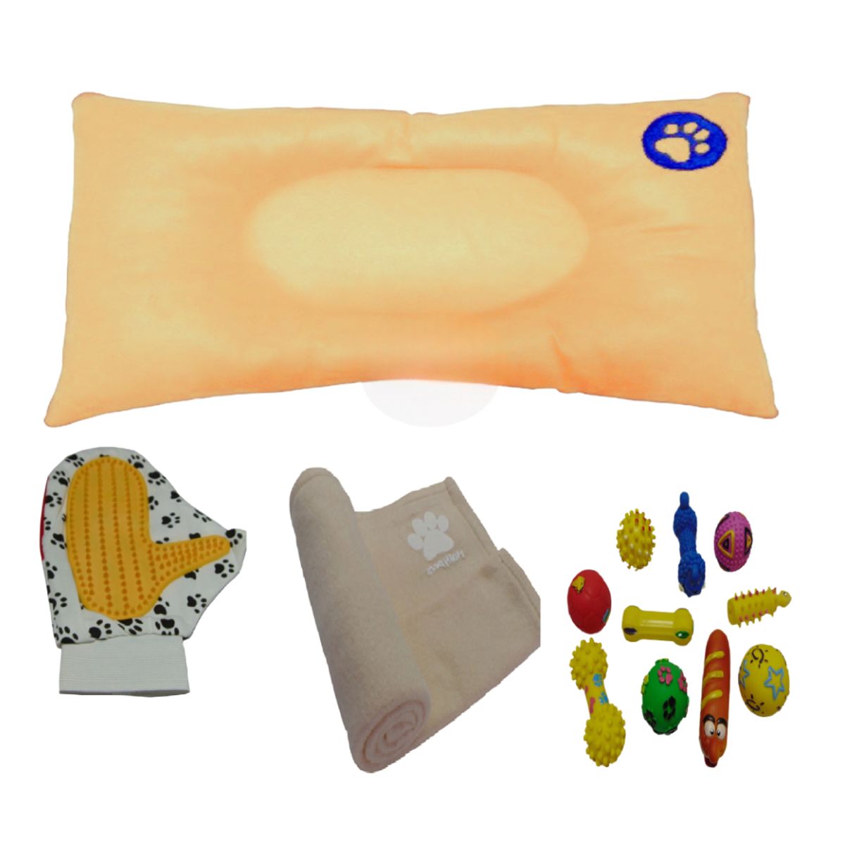 HALLY PET - Colchón Gigante Huella Bordada mas Guante Juguete grande y Cobija Gr Beige