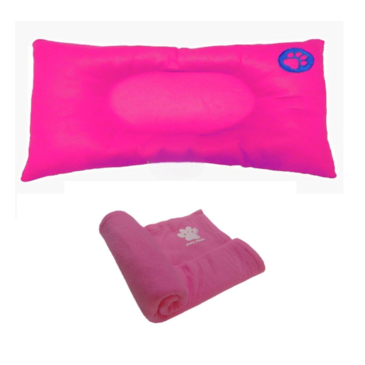 HALLY PET - Colchon Pequeño Huella Bordada mas cobija Mediana Rosado