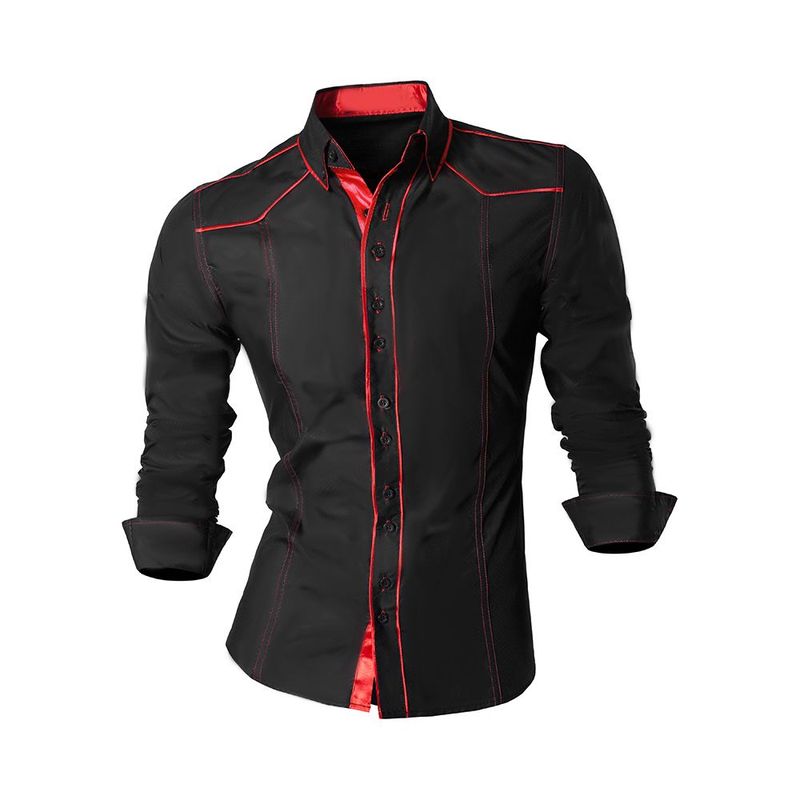 GENERAL - Camisa Hombre Nueva Elegante Estilo Exclusivo Manga Larga Negro Rojo