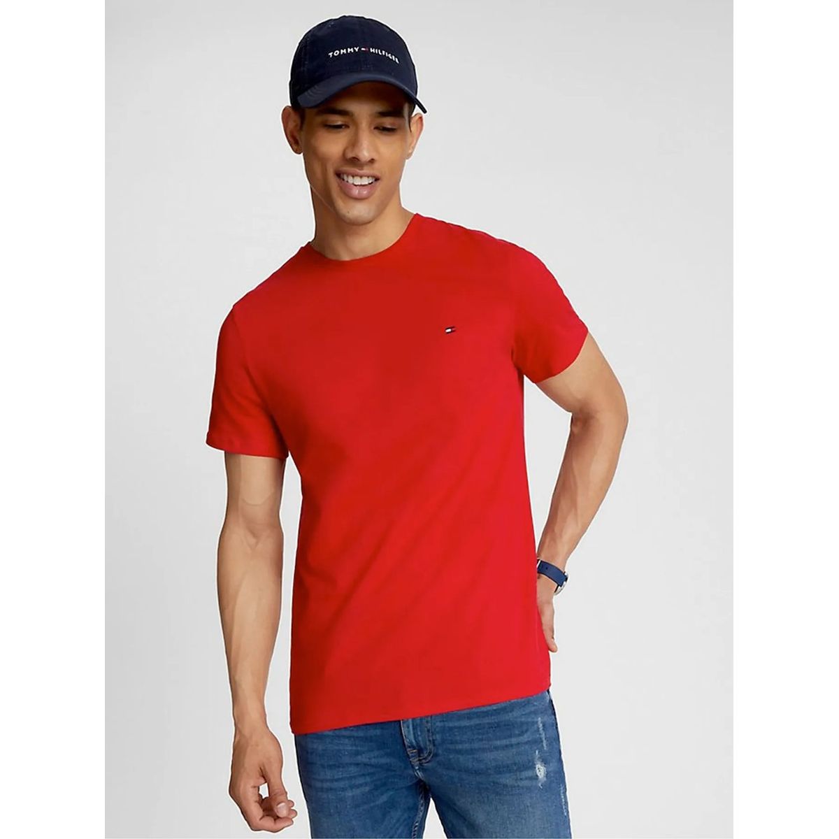 TOMMY HILFIGER - Camiseta Manga Corta Rojo Slim Fit Esencial En Algodón Tommy Hilfiger