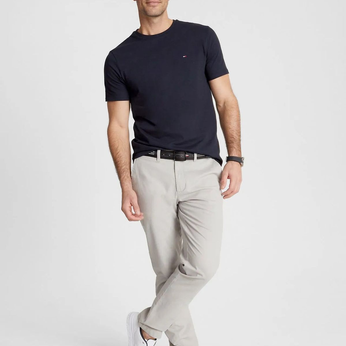 TOMMY HILFIGER - Camiseta Azul Oscuro Slim Fit Esencial Para Hombre Tommy Hilfiger