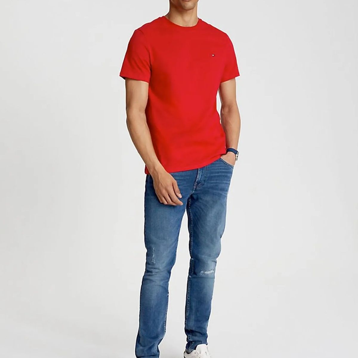 TOMMY HILFIGER - Camiseta Manga Corta Rojo Slim Fit Esencial En Algodón Tommy Hilfiger