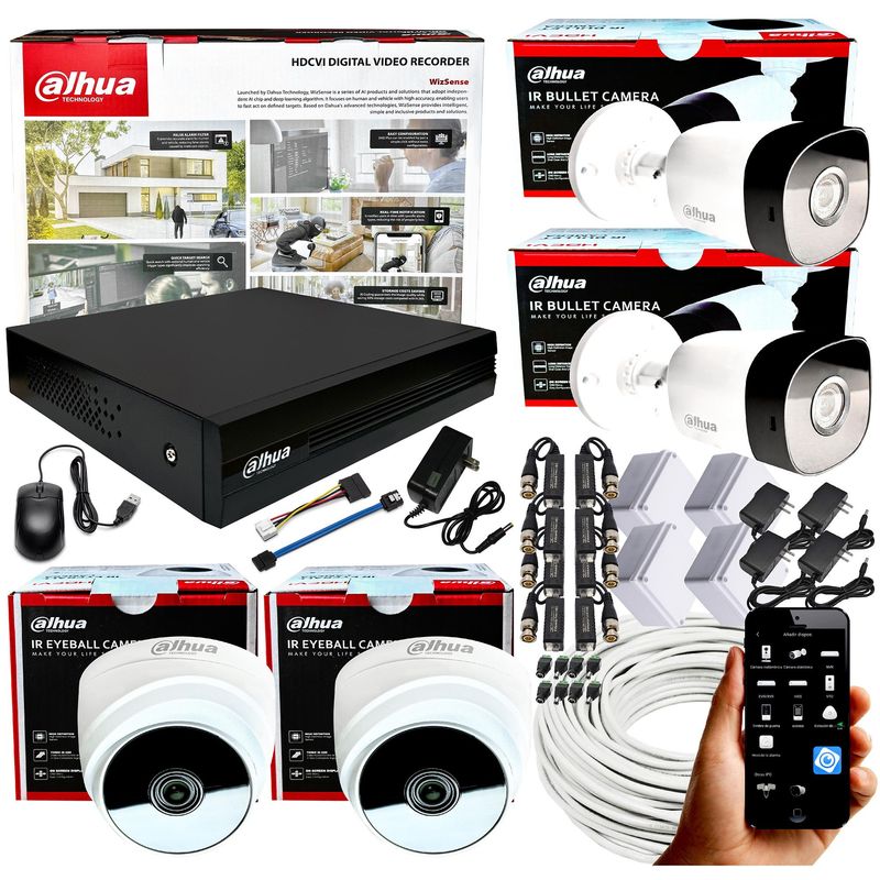 DAHUA - KIT CCTV DAHUA 1080P DVR 8CH + 4 CÁMARAS DE SEGURIDAD 2MP