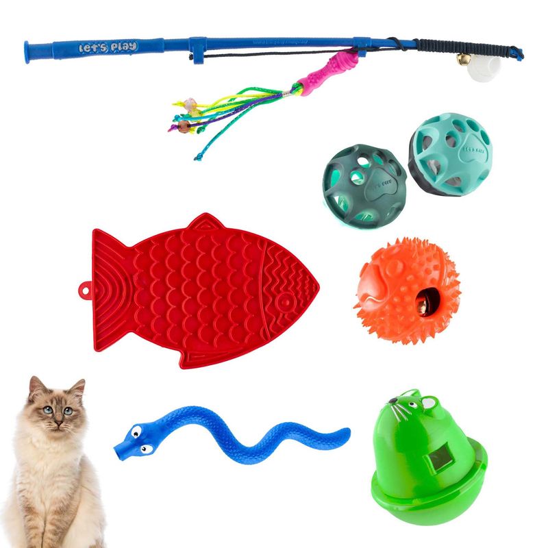 ENERGY PLUS - Kit X6 juguetes gatos Cañas Pelotas Juguetes Interactivos