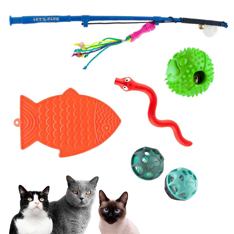 ENERGY PLUS - Kit X5 Juguetes Gato Caña Pelotas Alfombra Pelota