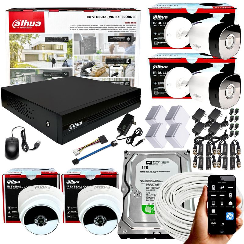 DAHUA - KIT CCTV DAHUA 1080P DVR 4CH + 4 CÁMARAS DE SEGURIDAD 2MP + DISCO 1TB