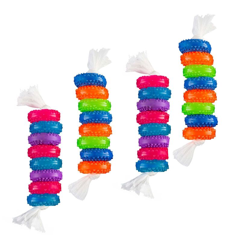 ENERGY PLUS - 4 Juguetes Perros: Aros colores Mordedor, Lanzar Recoger