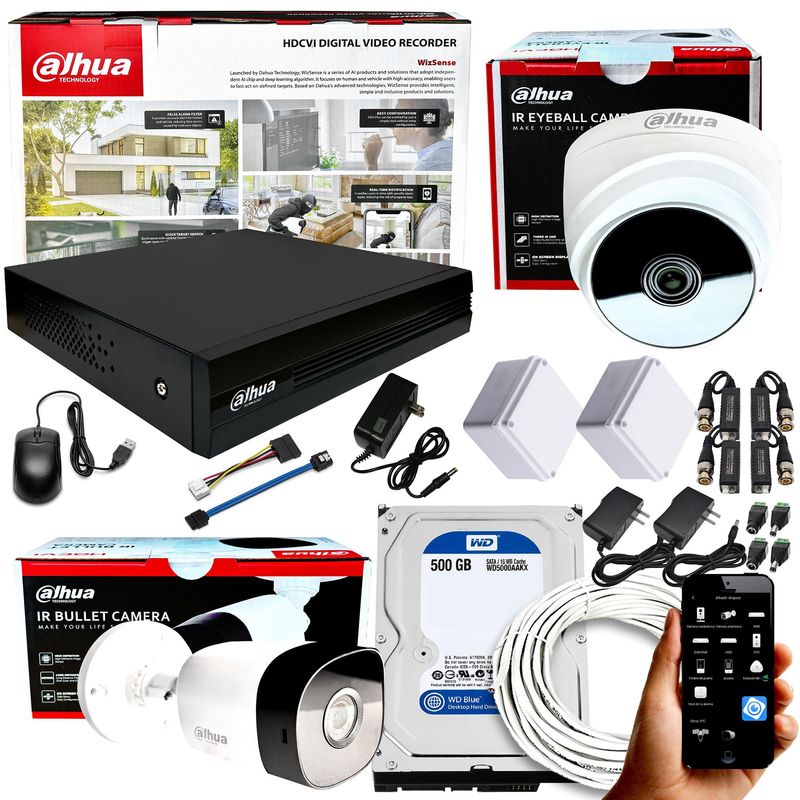 DAHUA - KIT CCTV DAHUA 1080P DVR 4CH + 2 CÁMARAS DE SEGURIDAD 2MP + DISCO 500GB