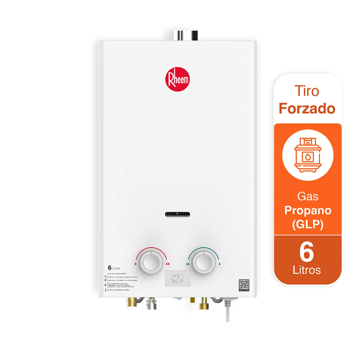 RHEEM - Calentador De Agua 6lt Gas Propano Tiro Forzado Rheem