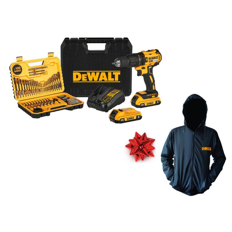 DEWALT - Taladro perc 1/2 20V+ 2bat+ cargador+ kit x100 DW DCD7781S2A-B3