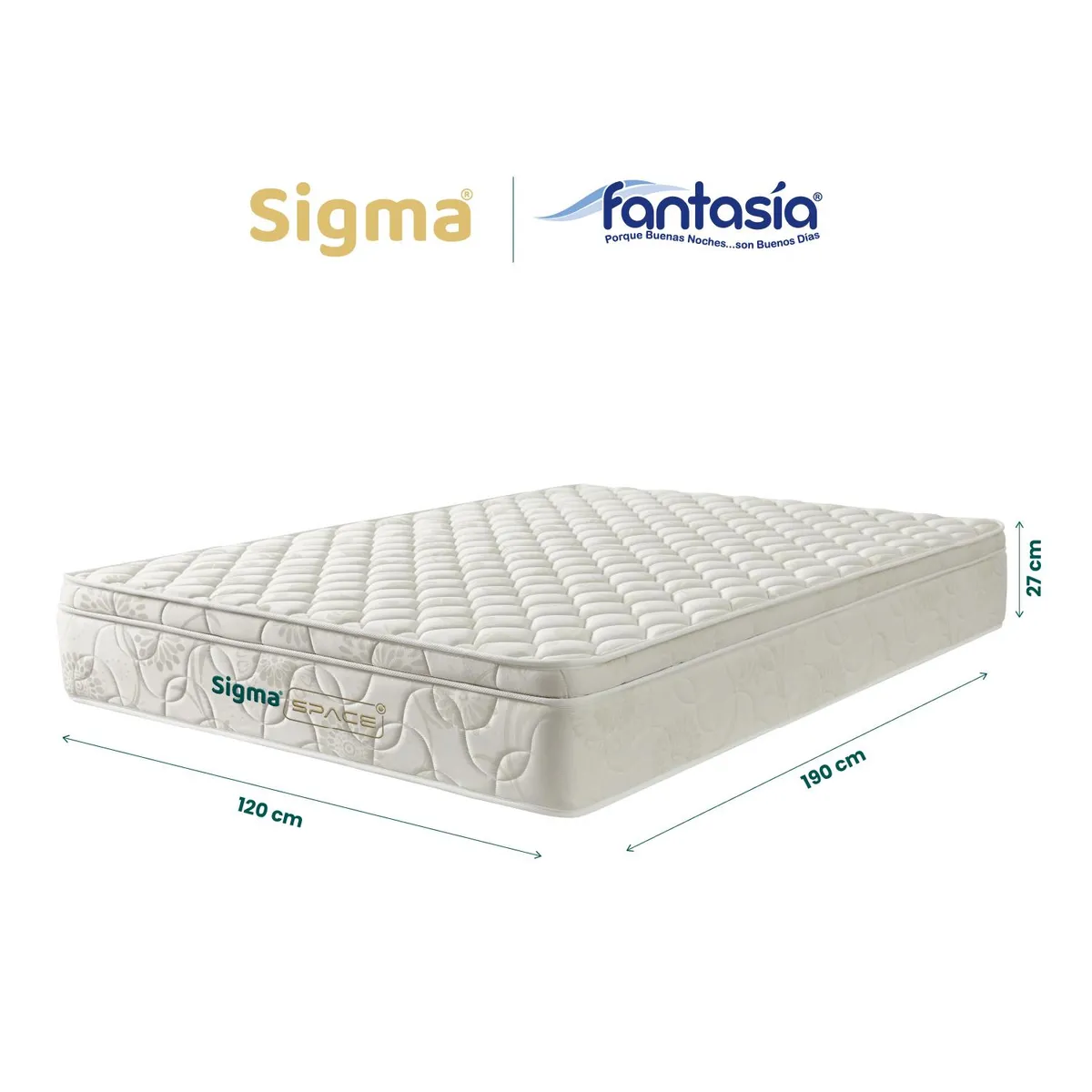 COLCHONES FANTASIA - Colchón Semidoble Firmeza Media Pillow Sigma Active 120x190