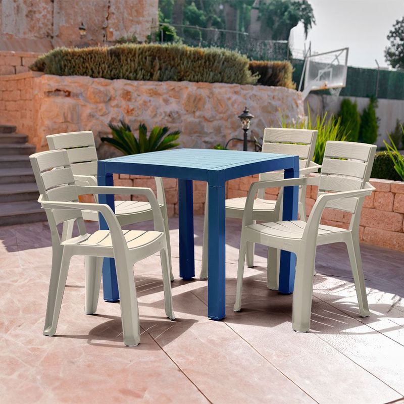 RIMAX - Comedor Barú RIMAX (1 Mesa TAUPE + 4 Sillas Con Brazos AZUL PETROLEO)