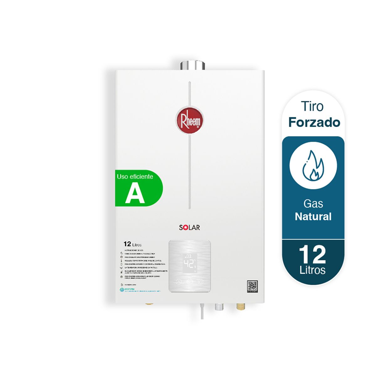 RHEEM - Calentador De Agua 12lt Gas Natural Tiro Forzado Dig Rheem