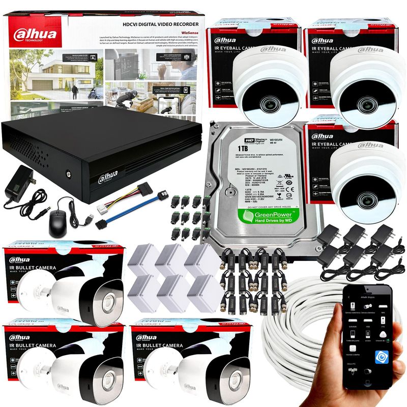 DAHUA - KIT CCTV DAHUA 1080P DVR 8CH + 6 CÁMARAS DE SEGURIDAD 2MP + DISCO 1TB