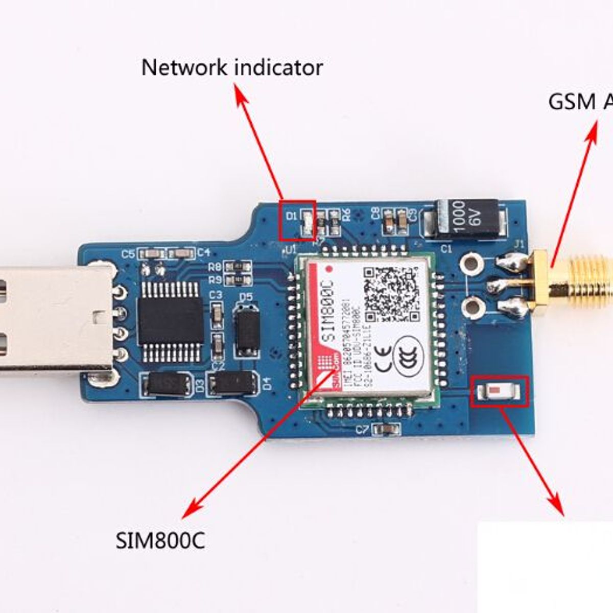 GENERICO - Tarjeta Usb Gsm Gprs Bluetooth Sim800c SIM800 LC-GSM-SIM800C V3