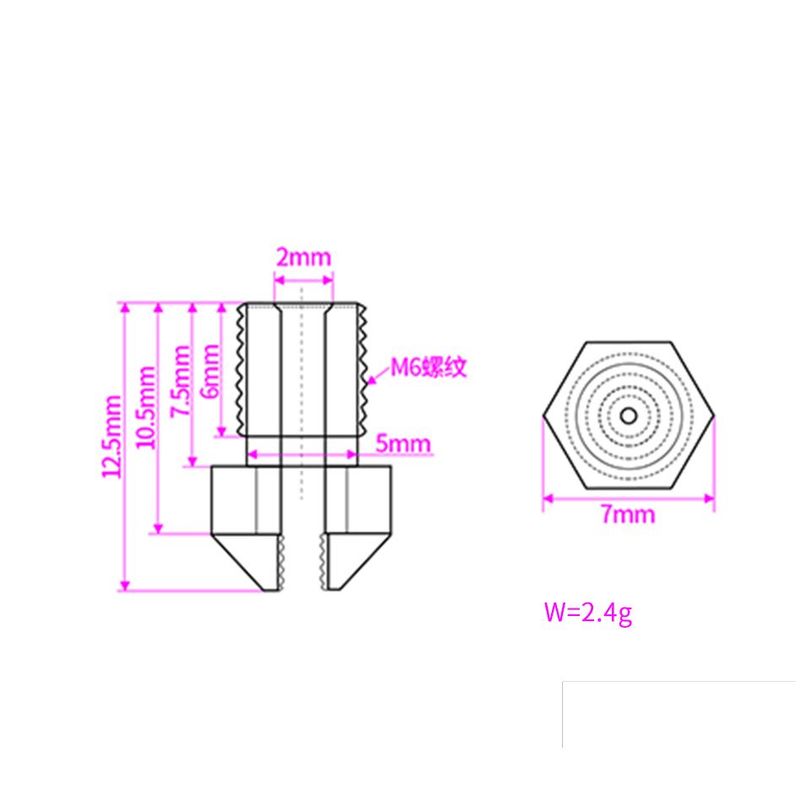 GENERICO - Boquilla Nozzle Bronce Laton M6 0.4mm Con Punta Acero Removible 1.75mm
