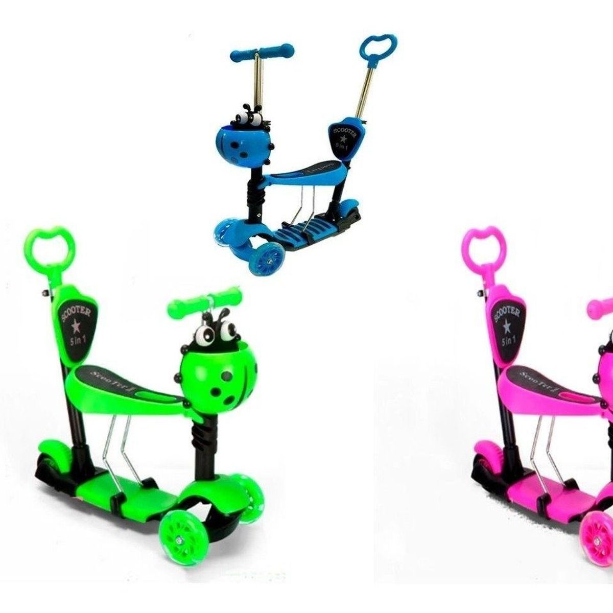 GENERICO - Scooter Patineta Mariquita 5En1 Para Niños AZUL