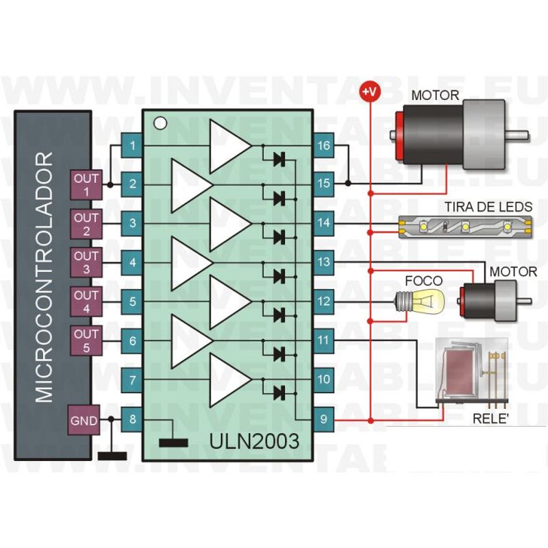 GENERICO - Driver Motor Paso A Paso Unipolar ULN2003 Dip16 Darlington