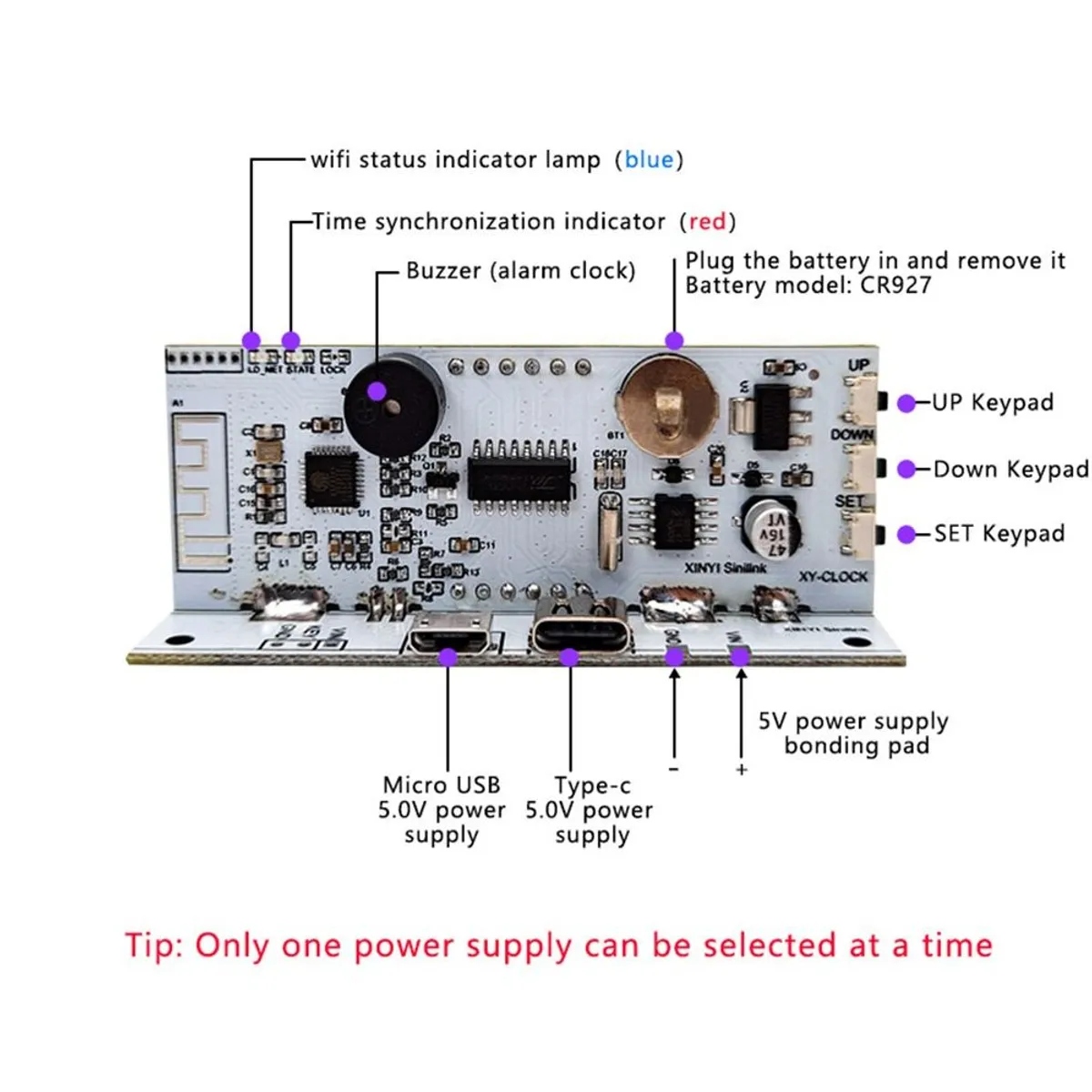 GENERICO - Modulo Reloj Wifi XY-CLOCK Blanco Control Desde App Sinilink