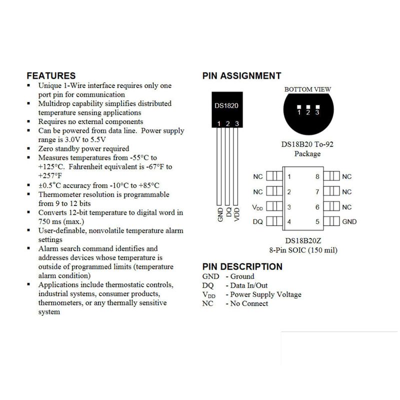GENERICO - Sonda Sensor Digital Temperatura DS18B20 Longitud 3 Metros