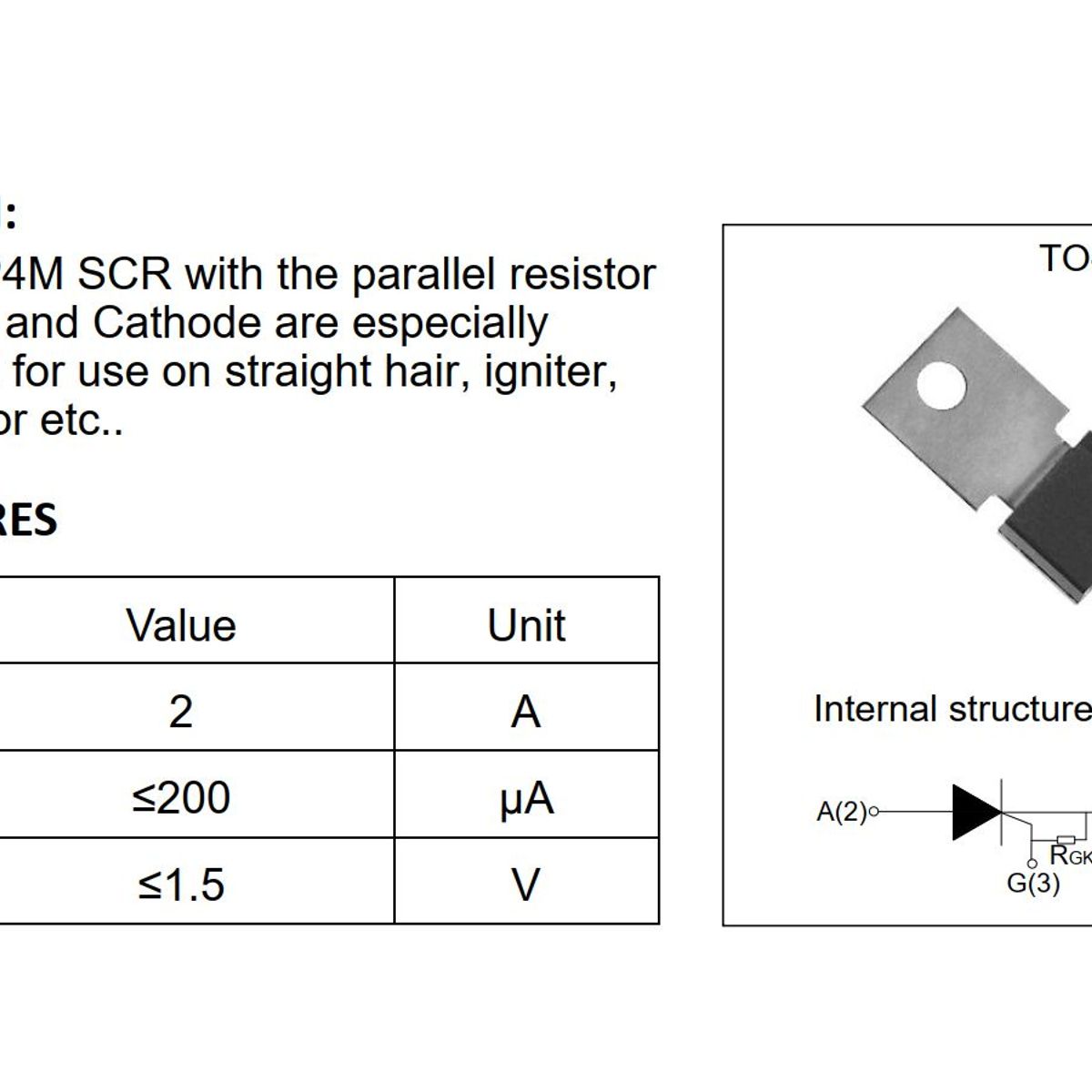 GENERICO - Transistor Tiristor SCR Unidireccional 2P4M 500V 2A TO-126