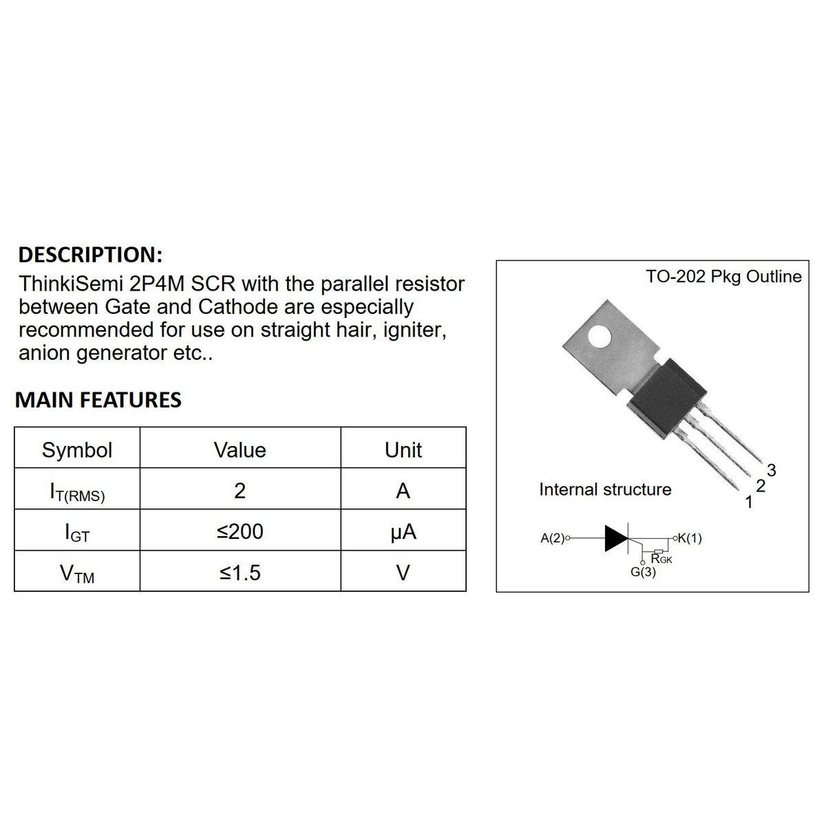 GENERICO - Transistor Tiristor SCR Unidireccional 2P4M 500V 2A TO-126