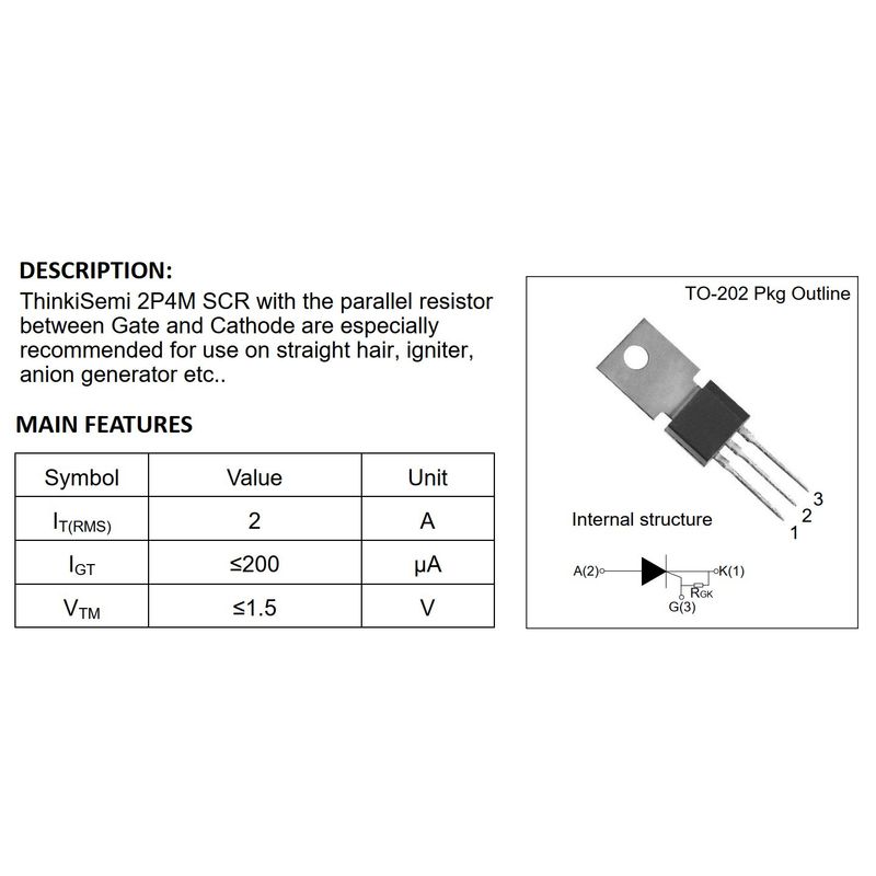 GENERICO - Transistor Tiristor SCR Unidireccional 2P4M 500V 2A TO-126