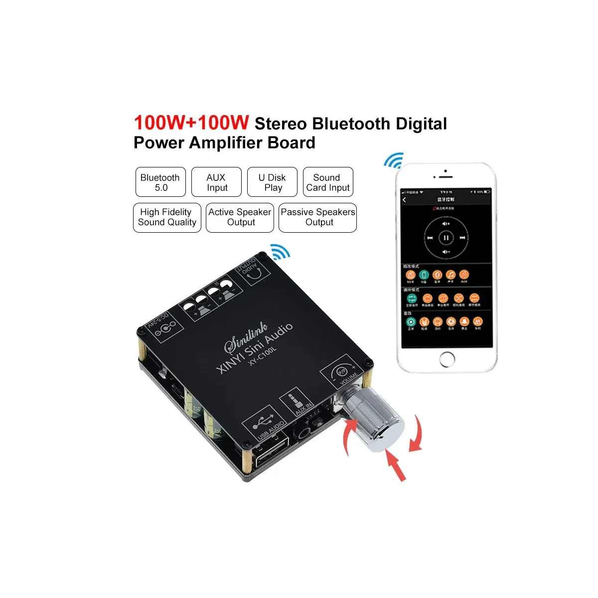 GENERICO - Amplificador Audio Bluetooth 5.0 TPA3116 XY-C100L 2x100W