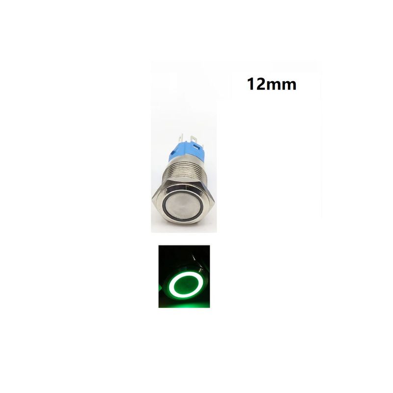 GENERICO - Switch Interruptor Metalico 12mm Luz Verde 12-24V