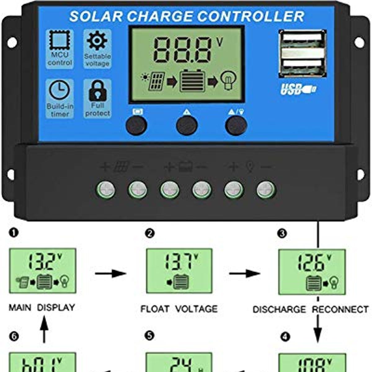 GENERICO - Controlador Carga Bateria Regulador Solar SY1024H 10A Pwm 12-24V
