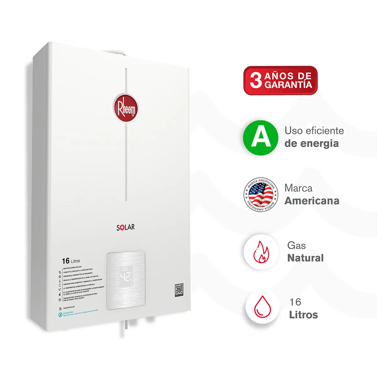 RHEEM - Calentador De Agua 16lt Rheem Gas Natural Tiro Forzado Dig