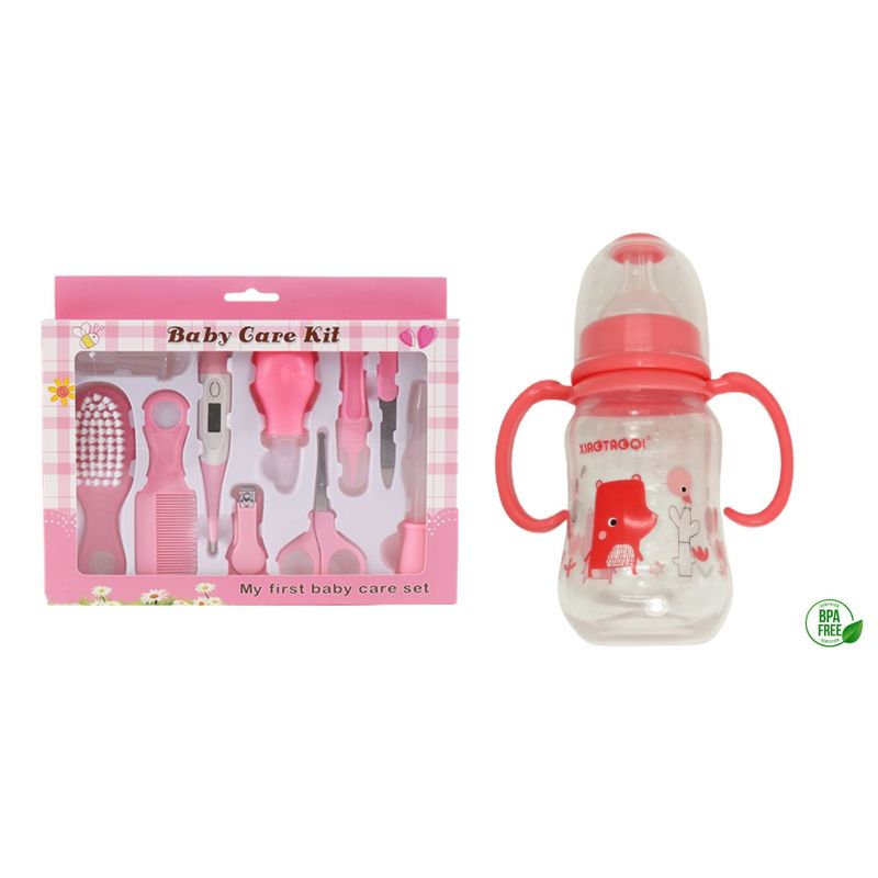 GENERICO - KIT CUIDADO ASEO BEBÉ  TETERO ANTIREFLUJO ROSA